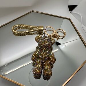 Crystal Teddy Bear Keychain - Gold